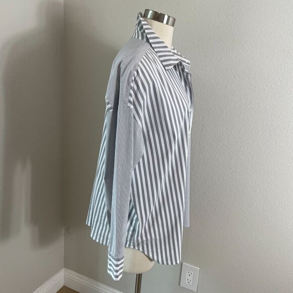 J Jill Wearever Womens Plus 1X Striped Button Up Shirt Long Sleeve Top Blouse - Picture 3 of 11
